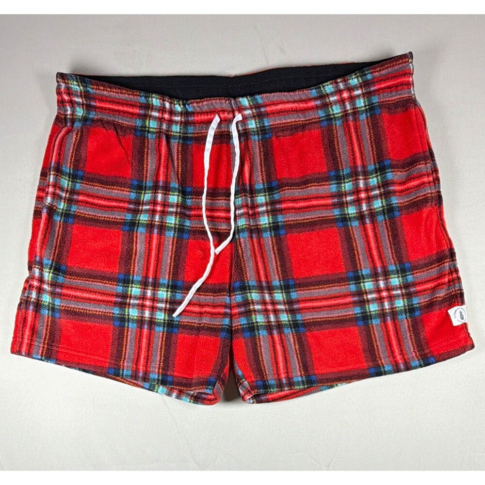2XL Chubbies Mens Red Plaid Fleece Lounge Pajama Shorts Drawstring Pockets